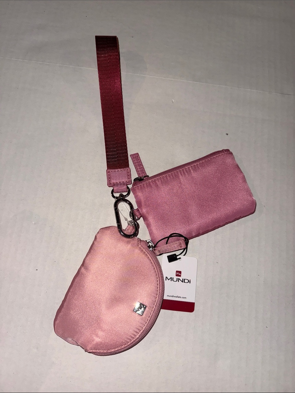 mundi Pink Satin Wristlet Pouch Duo with Clip